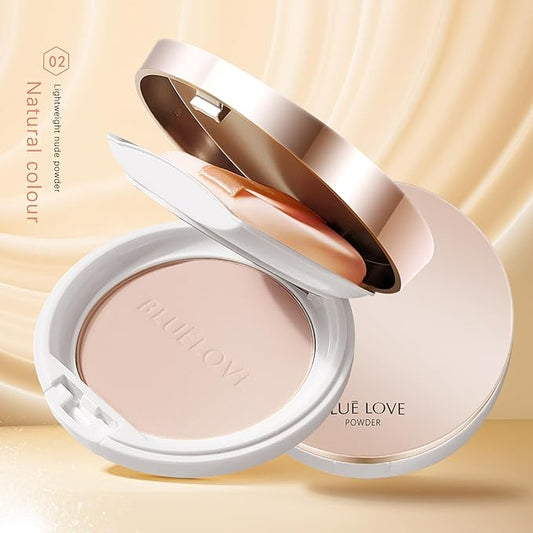 BLUE LOVE Matte Pressed Powder Foundation - Lightweight, Longwear Oil-Free Compact for Shine Control & Flawless Medium to Full Coverage Finish (Natural)