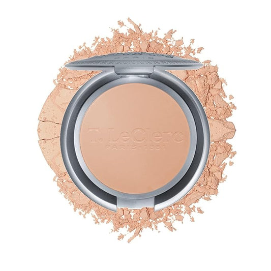 T. Leclerc Compact Pressed Powder - Super-Blendable Face Makeup Longwear Portable Matte Finish Radiant Natural Medium to Full Coverage Airbrushing Mineral Base For Pores & Imperfections (Ambre)
