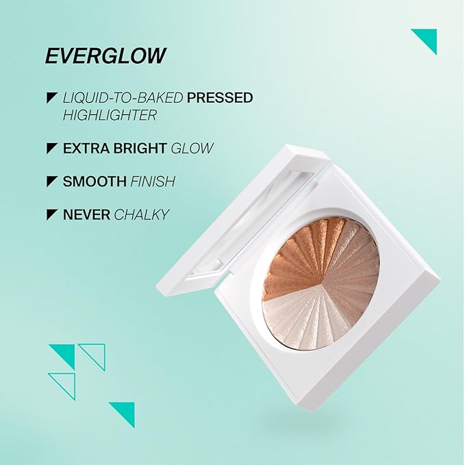 Pressed Powder Highlighter - Face Makeup | Everglow - 3 Shades in 1 Pan | Pearl Shimmer Liquid-To-Baked Powder Highlighter | Refillable Pan | Cruelty-Free Beauty Essential | 7g