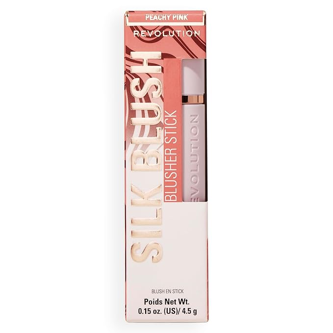 Revolution, Skin Silk Marble Blush Stick, Buildable Color for Cheek, Eye, & Lip, Cream-to-Powder Formula, Vegan & Cruelty-Free, Peachy Pink, 0.15 oz