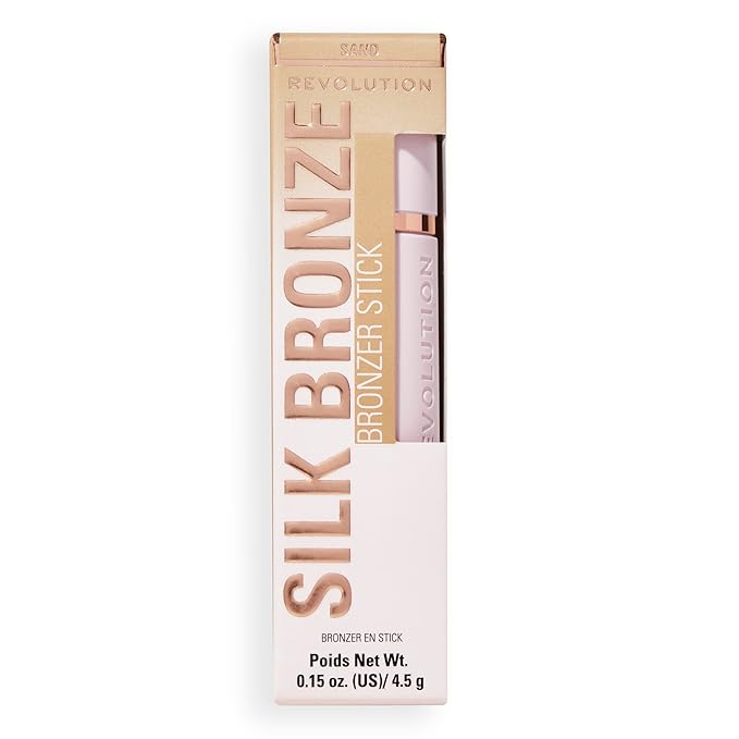 Revolution, Skin Silk Bronzer Stick, Buildable Color for Cheek, Eye, & Lip, Cream-to-Powder Formula, Vegan & Cruelty-Free, Fair Sand, 0.15 oz