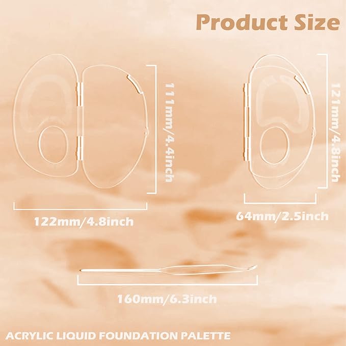 180 Degree Folding Acrylic Makeup Mixing Palette, Plastic Foundation Makeup Facial Palette with Felt Bag, Transparent Spatula Tool for Eyeshadow Liquid Foundation