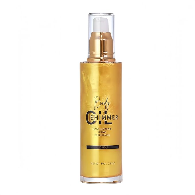 Shimmer Body Luminizer 5 Color Waterproof Smooth Face Body Glow Illuminator Non-sticky Liquid Body Highlight Illuminator for Face & Body & Leg (80 ML, 02 Gold)