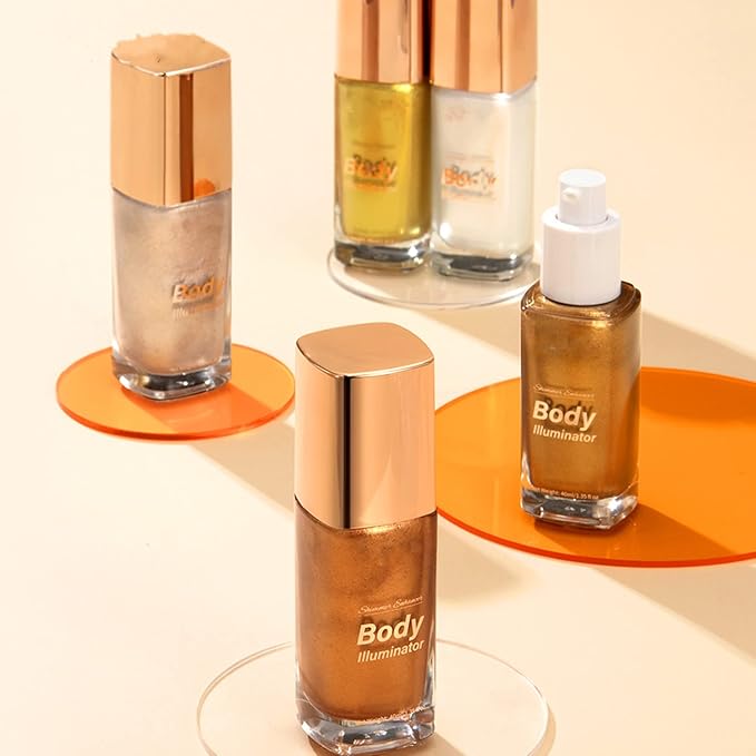 MAEPEOR Body Luminizer 5 Colors Smooth Subtle Shimmer Illuminator Moisturizing Long Lasting Summer Glow for Face and Body (40ML, 05 Gold)