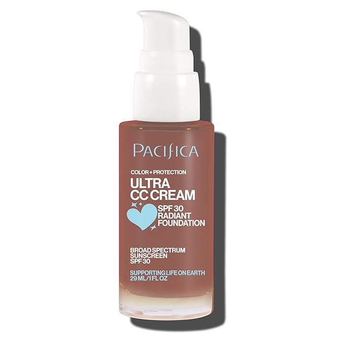 Pacifica Ultra CC Cream Radiant Foundation SPF 17 - Cool-Deep – Medium Coverage Color Correcting Cream, Dewy Finish, Mineral SPF, 1 oz