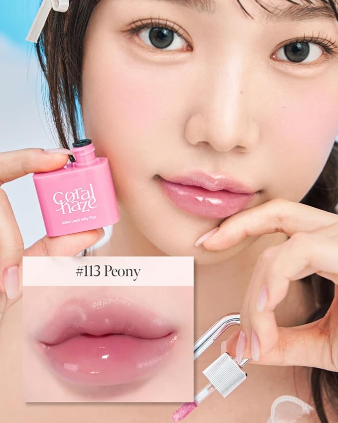 CORLAHAZE Glow Lock Jelly Tint 113 Peony 4g, Hydrating Jelly Glow Lip Stain, High-Shine, Long-Lasting Color Moisturizing Lip Enhancer with Rosehip Oil, Collectible Lock-Shaped Design, Korean Makeup