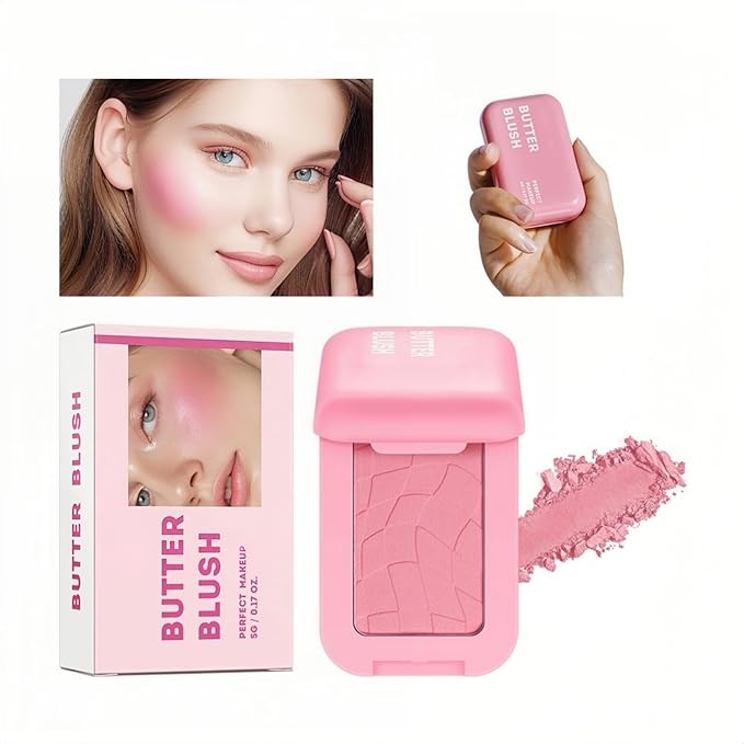 4 Color Powder Blush, Embossed Butter Blush, Matte Powder Makeup Blush for Cheeks