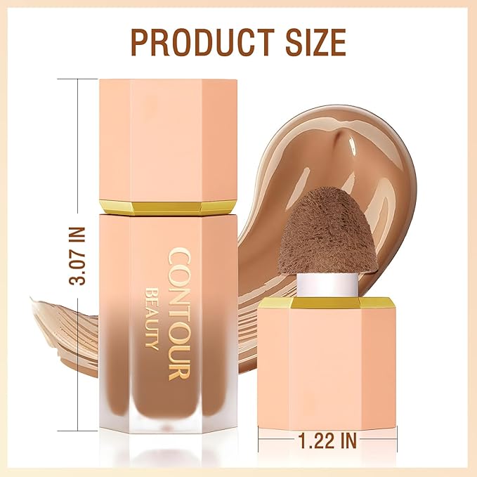 Natural Brown Liquid Contour Stick, Cream Contour Makeup, Long Lasting Silky Liquid Bronzer Face Concealer Matte Contouring with Cushion Applicator (101)