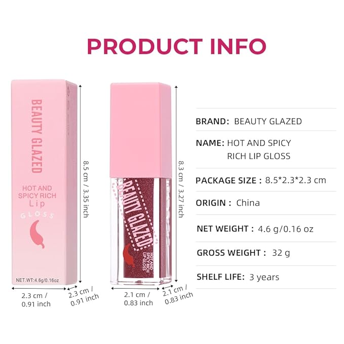 Beauty Glazed Hot & Spicy Rich Lip Gloss & Plumping Lip Oil with Chili Extract – Ultra‐Hydrating, Long‐Lasting Gloss & Sensual Plump Formula for Bold, Moisturized Lips (101# GLOSSY, 1)