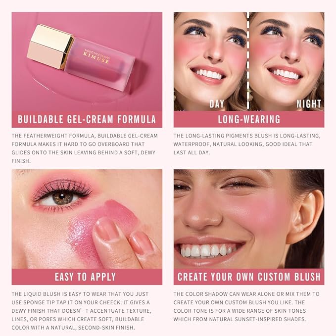 KIMUSE Liquid Blush & Weightless, Long-Wearing, Smudge Proof, Natural-Looking, Dewy Finish Glow Liquid Filter