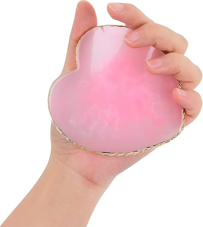 2Pcs Heart-Shaped Resin Nail Art Palette, Gold Edge Round Makeup Mixing Palette, Nail Polish Plate, Makeup,Nail Art Display Board Makeup Plate Cosmetic Mixing Tools Makeup Palettes,Makeup Palettes