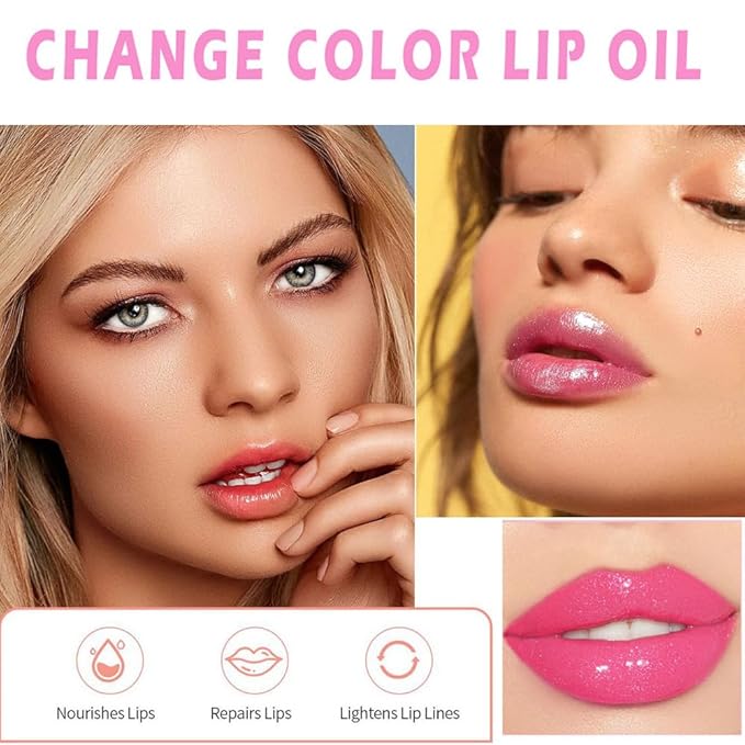 Magic Color Changing Lip Oil Lip Stain, Moisturizing Color Changing Lip Gloss, Nourishing Repairing Lip Glow Oil Non-Sticky Primer Lip Tint Fresh Clear Lip Care,1 PC