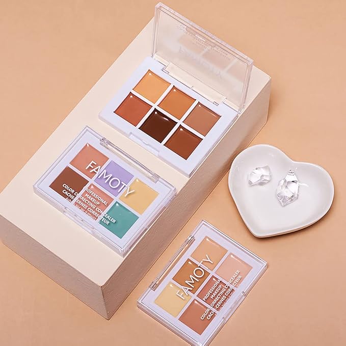 A3 6 Color Correcting Concealer Palette With Concealer Brush, Cream Contouring Makeup Kit, Corrects Dark Circles, Red Marks, Scars, Light to Medium or Creamy Finish