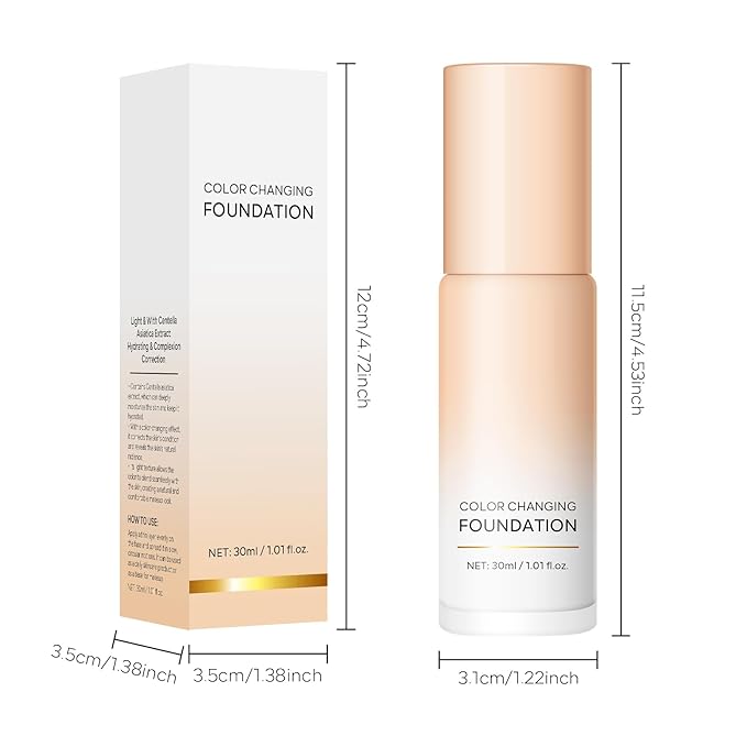 KYDA Color Changing Foundation, Color Correcting CC Cream with Centella, Skin Corrector Foundation for All Skin Tone, Multiuse Face Concealer, Lightweight Non-Greasy, Hydrating, Sheer Coverage