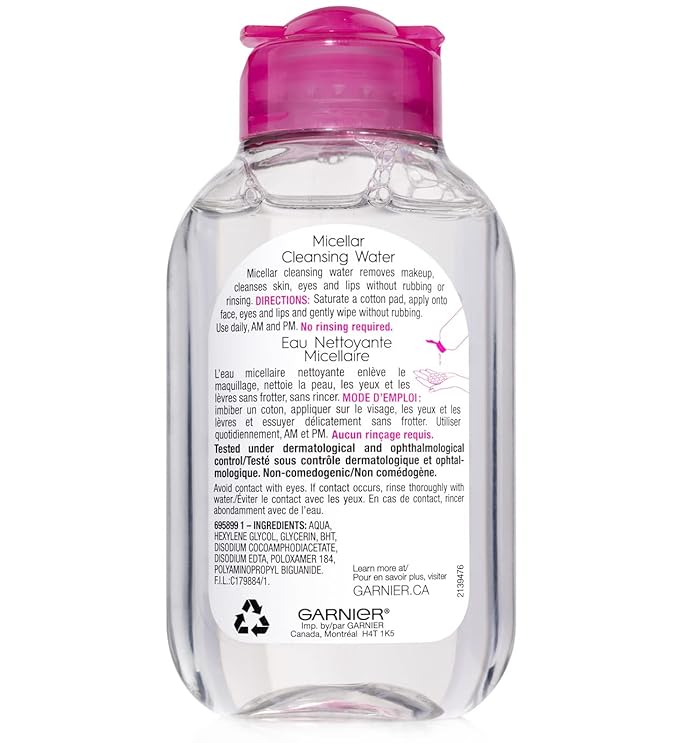 Garnier Micellar Cleansing Water, All-in-1 Makeup Remover and Facial Cleanser, For All Skin Types, 3.4 Fl Oz (100mL), 1 Count (Packaging May Vary) (Pack of 2)