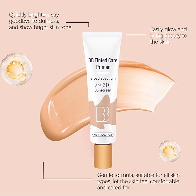 BB Blur Tinted Moisturizer Broad Spectrum SPF 30,BB Tinted Care Primer Waterproof Foundation,Beauty Perfecting BB Cream with Hyaluronic Acid and Niaciminade,Evens Skin Tone,Lightweight,Matte Finish