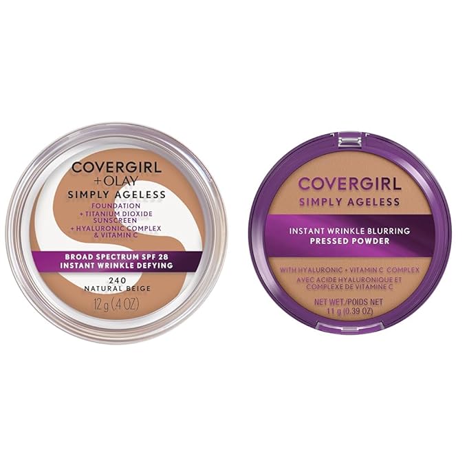 COVERGIRL Simply Ageless Instant Wrinkle-Defying 0.4 Fl Oz Foundation & 0.39 Oz Pressed Powder Bundle