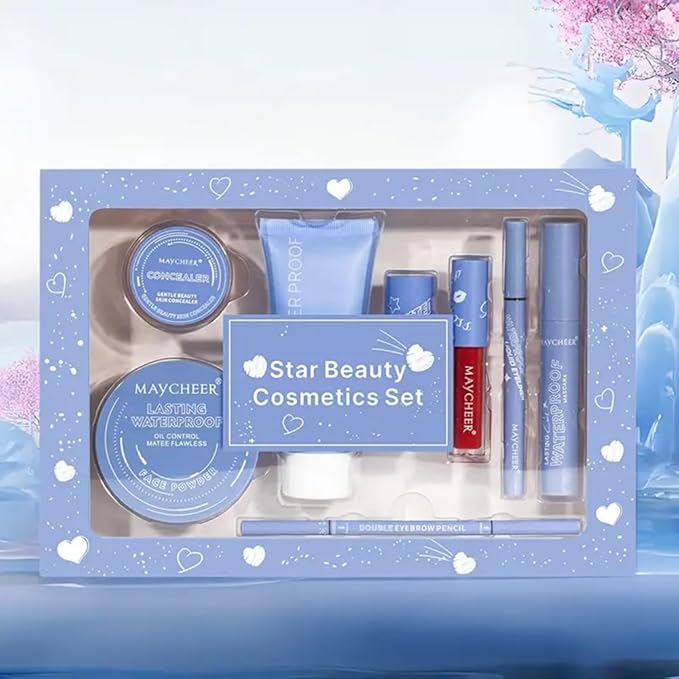 LAMUSELAND Makeup Kit for Women Girls Full Kit, 8 Pieces All in One Professional Makeup Gift Set, include Eyeliner, Eyebrow Pencil, Mascara, Lipsticks, Foundation, Face Powder and Skin Concealer (C)