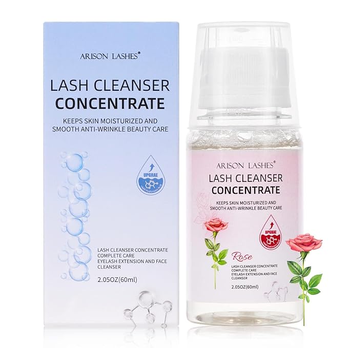 ARISON LASHES Lash Shampoo Concentrate for Lash Extensions 60ML Eyelash Cleanser Concentrate Oil-Free Eyelash Extension Shampoo with Salon Home Care(Rose)