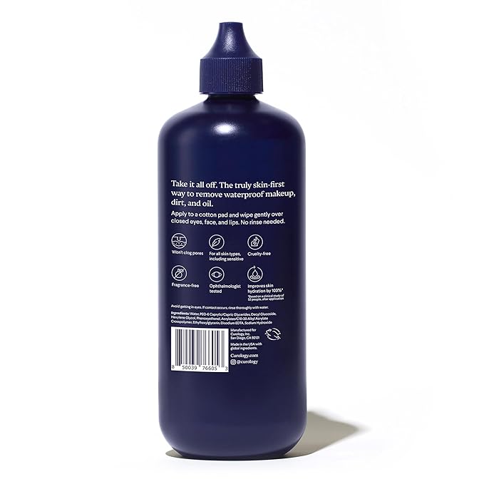 Curology Micellar Water Makeup Remover, Waterproof Eye and Face Make Up Cleansing Water, Gentle and Hydrating, Silky Gel-Water Concentrate, 8.5 fl oz