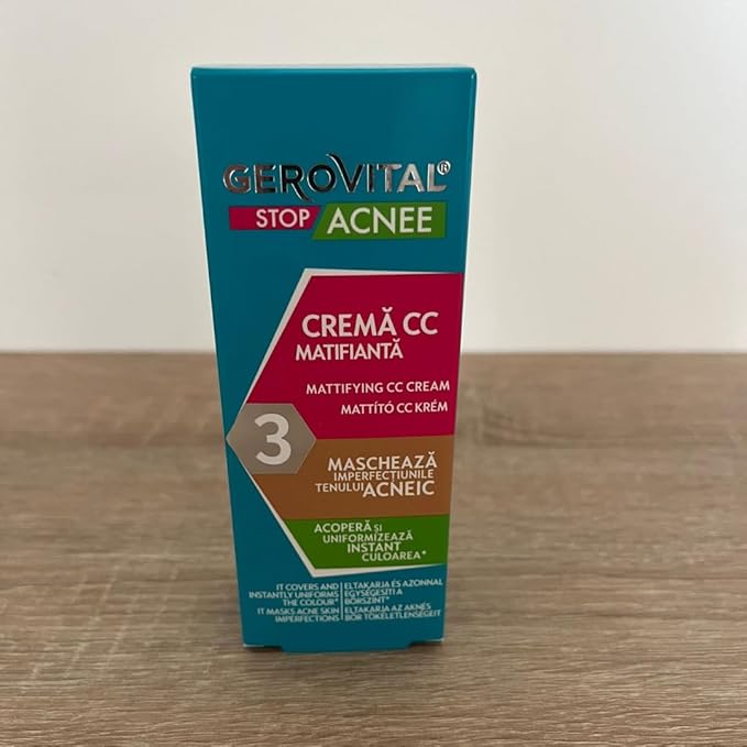 GEROVITAL STOP ACNE Mattifying CC Cream for Acne Prone Skin, Covers Imperfections, Evens Out the Face Color, Medium Shade Adaptable to Skin Tone, 30 ml