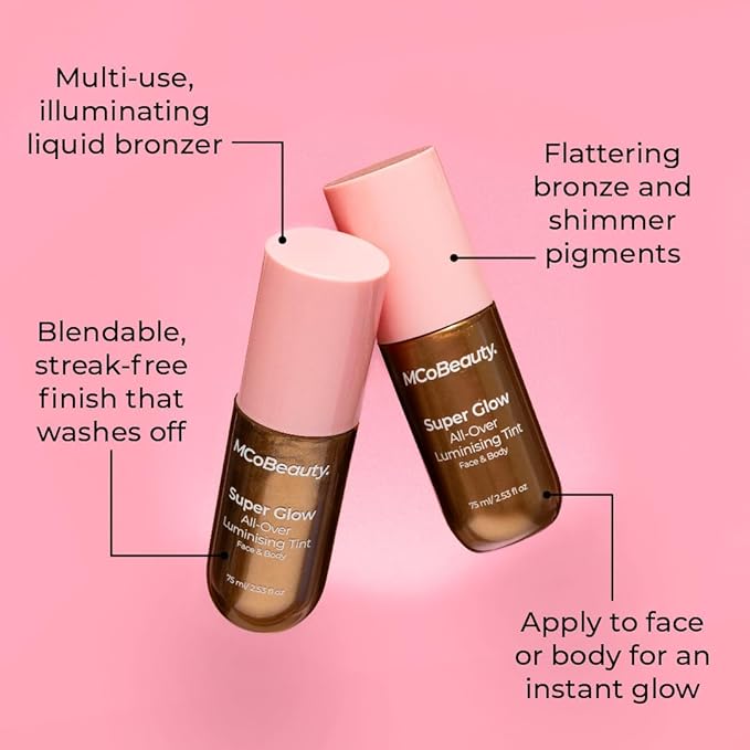 MCoBeauty Super Glow All-Over Luminising Tint - Bronze Skin Enhancer with Subtle Shimmer, Vegan, Cruelty Free Cosmetics