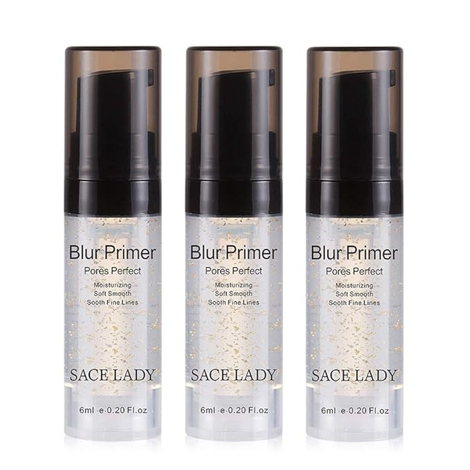 SACE LADY Face Makeup Primer Set, Big Pores Minimizer Perfect Cover, Matte Blur Pore Eraser Filler, Smooth Fine Lines Wrikles, Makeup Base Foundation Primer Gold Foil Infused (6ml/0.2Fl Oz,Pack of 3)