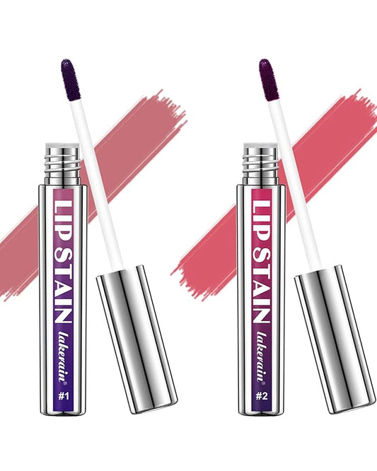 Lip Stain Peel Off,2Pcs Peel Off Lip Stain Tattoo Long Lasting Lip Liner Stain Nude Pink Matte Lip Gloss Waterproof Smudge Proof Lipstick,High Pigmented Color Peel Off Lip Tint Women Makeup Gift-01+02