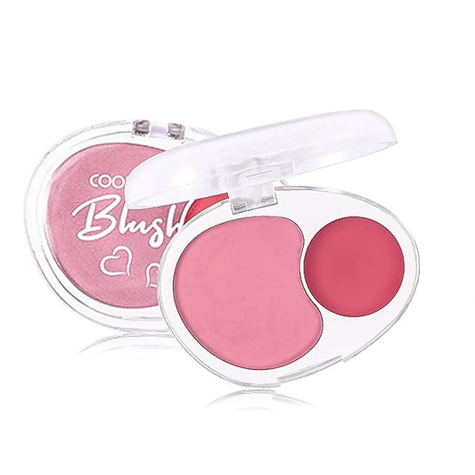 Dual-Tone Face Blush Palette for Cheeks - Waterproof, Long-Lasting, Satin Finish, Creamy Texture, Sculpting, All Skin Tones, Squalane, Highlighting, for Home, Travel, Makeup 2 Tone Tint 3#