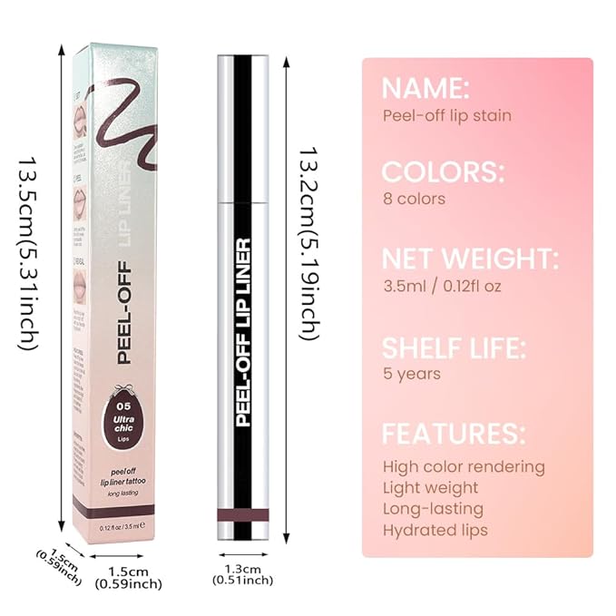 Peel Off Lip Gloss - Peel Off Lip Stain Tattoo, Dark Brown Matte Lip Tint, Long Lasting & Waterproof, Transfer-Proof Lip Gloss for All Skin Types Stay Lip Makeup, 05