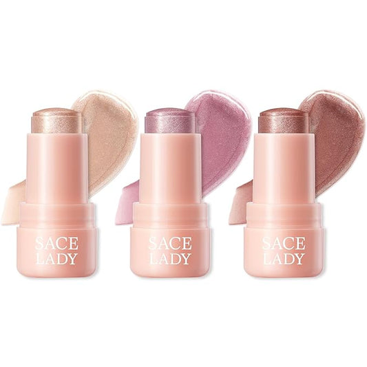 SACE LADY Jelly Highlighter Stick, Face Glow Sticks with Watery Radiant Finish, Easy Blend & Long Lasting, Multi-Use Cream Highlighter Makeup 3 Colors