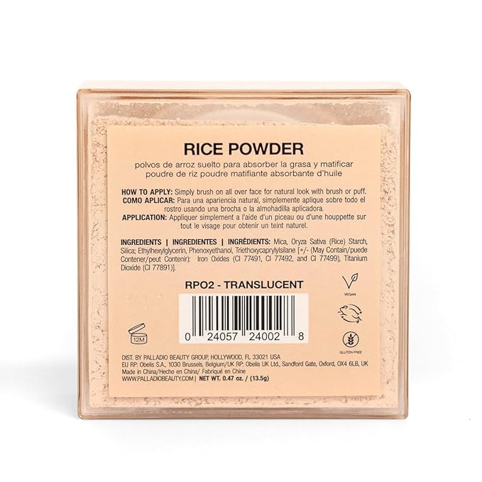 Palladio Rice Powder, Translucent, Loose Setting Powder, Absorbs Oil, Leaves Face Looking and Feeling Smooth, Helps Makeup Last Longer For a Flawless, Fresh Look