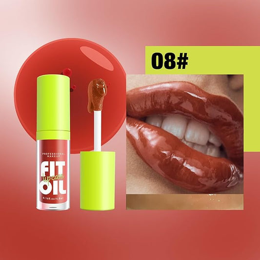 Hydrating Lip Oil, Big Brush Head Lip Glaze Shiny Transparent Lip Glow Oil, Nourishing & Non-sticky Long Lasting Fresh Clear Smooth Lip Care Plumping Lip Oil (# 08)