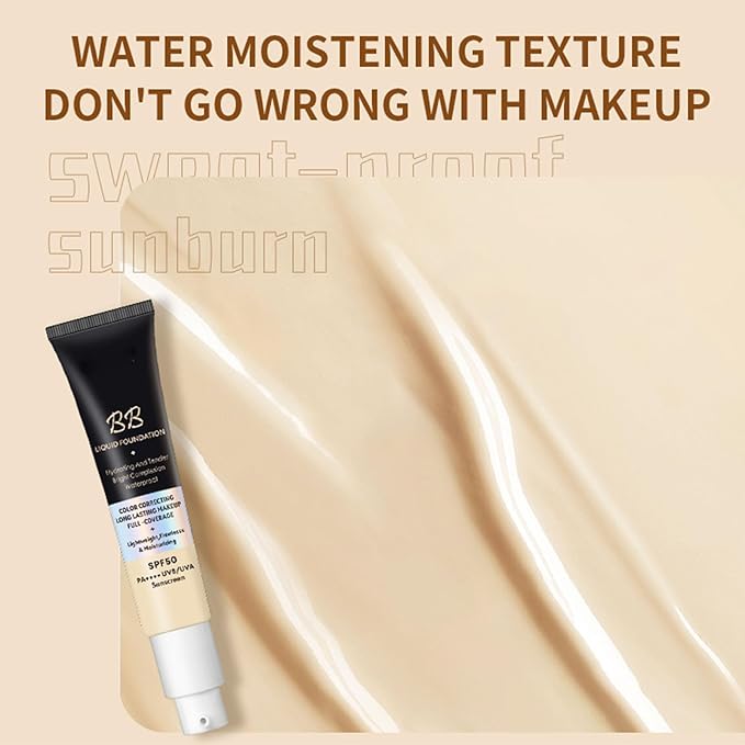 BB Cream with SPF 50, Waterproof Long Lasting Full Coverage Fine Line, Redness and Dark Circles, Hide Pores, Evens Skin Tone, Lightweight Hydrating BB Cream for All Skin Types (Natural)