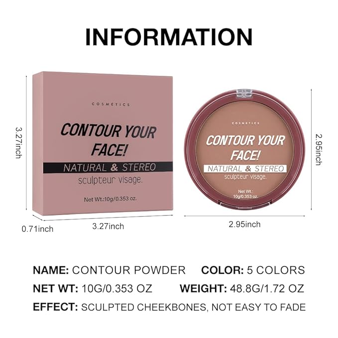 Contour Powder Foundation - Matte Finish, Waterproof & Oil-Control, All-Day Wear for Natural 3D Sculpting, No Cakey or Fading (Shade Adjustable)(4#, 1 Count (Pack of 1))