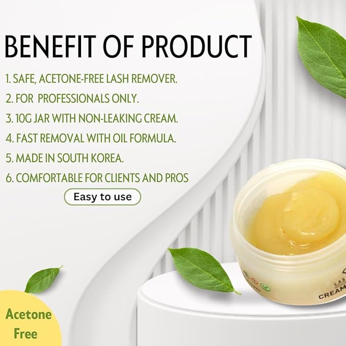 Professional Eyelash Extension Remover Cream - Low Irritation, Sensitive Skin-Friendly Adhesive Dissolver for Salon Use, Acetone-Free, 10g Jar