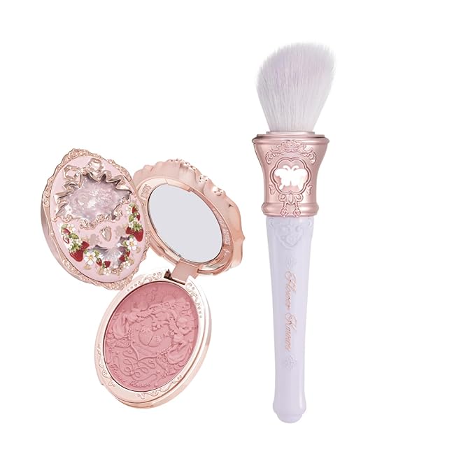 Flower Knows Strawberry Rococo Embossed Blush 03 Classic Ballet+Butterfly Cloud Collar Angled Powder Brush Frosty Wisteria
