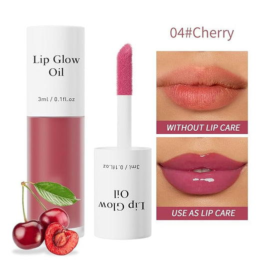 Hydrating Lip Glow Oil, No-Sticky Gloss Lip Balm Lip Care, Fruit Flavoured Lip Oil For Dry Lip's Moisturizing Hydrating And Nourishing (CHERRY)