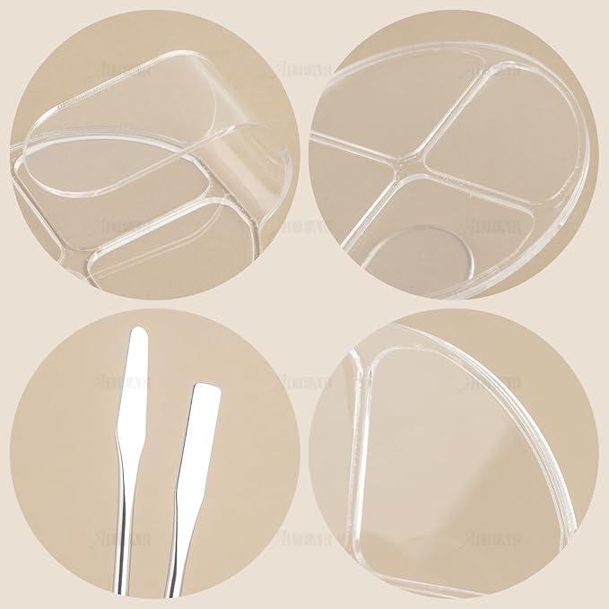 AUEAR, 2 Pack Hand Makeup Mixing Palette Handheld Clear Cosmetic Nail Art Manicure with Pieces Spatula for Foundation