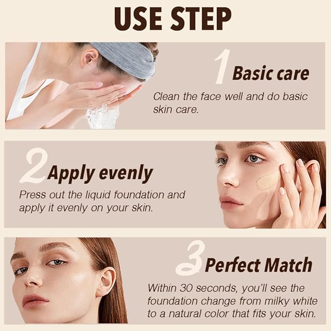 Foundation 4 in 1 - Color Changing, Medium Coverage, SPF 50, Hypoallergenic, Long-lasting & Waterproof, Neutral Finish - 1.06 fl oz
