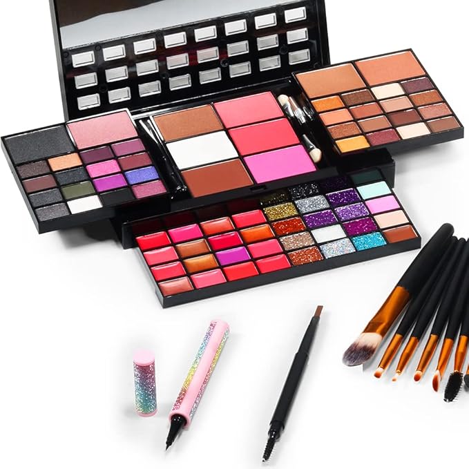 Beginner Makeup Kits For Teenagers All In one Makeup Palette 74 Color Makeup Set For Women Girls Included Eyeshadow Lipstick Lipgloss Kits Blush Foundation Mascara Liquid Eyeliner Pencil Make up Brushes