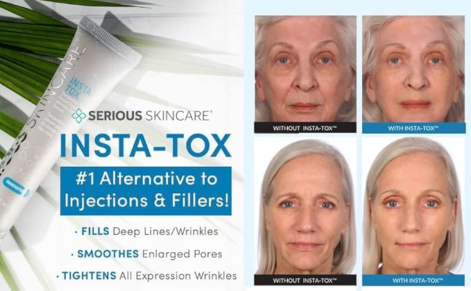 INSTA-TOX Wrinkle Smoothing Serum .75 Fl Oz and Vitamin A Makeup Prep Primer & Pore Minimizer - 2 Fl Oz - Line, Wrinkle & Pore Filler for Face - Skin Tightening - Smooth & Blur - Serious Skincare