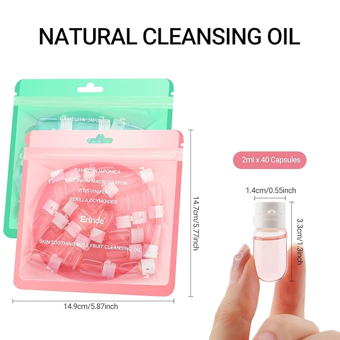 Erinde Portable Cleansing Oil Makeup Remover, Hydrating Rose & Centella Oil Cleanser for Face, Gentle Nourishing Mini Makeup Remover for Sensitive Skin and All Skin Types, Travel-Friendly