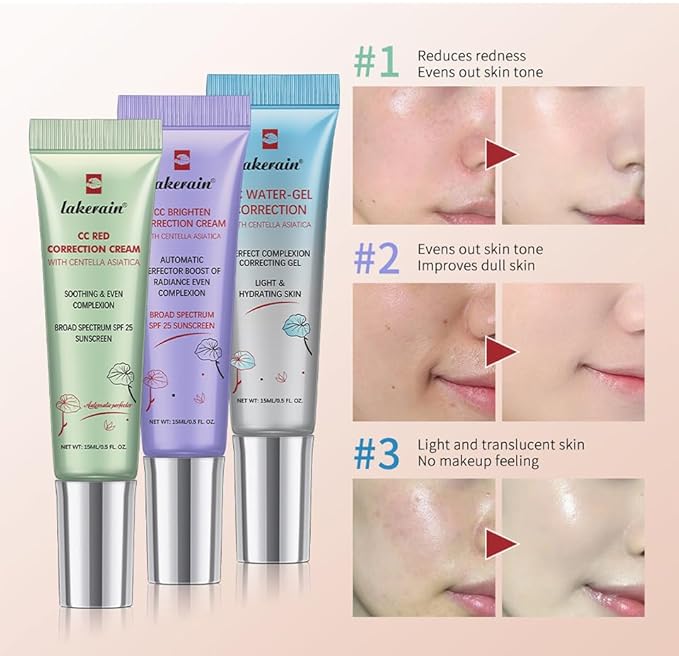 CC Cream, Color Correcting Cream with SPF 25, Even Skin Tone Makeup and Skin Care, Hydrating Serum Coverage Lightweight Foundation, Invisible Pores Concealer (Green, 0)