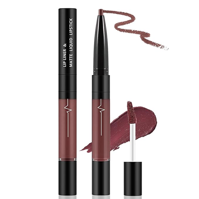 2 In 1 Matte Lip Gloss and Lip Liner,Waterproof Lipstick,Highly Pigmented Lip Sticks,Quick Drying,Dual-Ended Lip Sticks