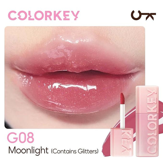 COLORKEY 3D Plump Oil Lip Gloss, High-shine Finish, Lip Tint, Moisturizing, Non-Sticky, Clear and Natural, Glassy Shine (G08 Moonlight, 3ml)