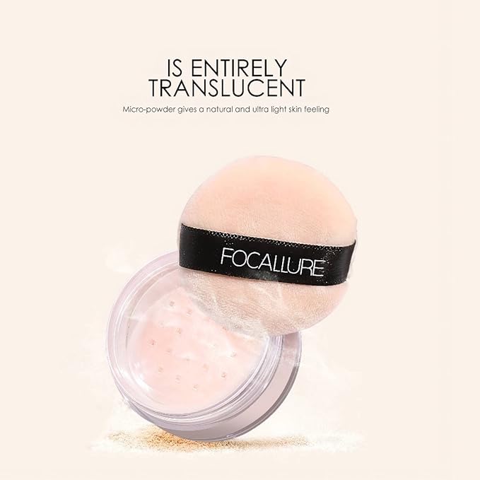 FOCALLURE Oil Control Loose Face Powder, Translucent Loose Setting Powder, Shine-Free Matte Finishing Powder, Long-lasting & Lightweight Sets Foundation Makeup, Includes Velour Powder Puff, Wheat