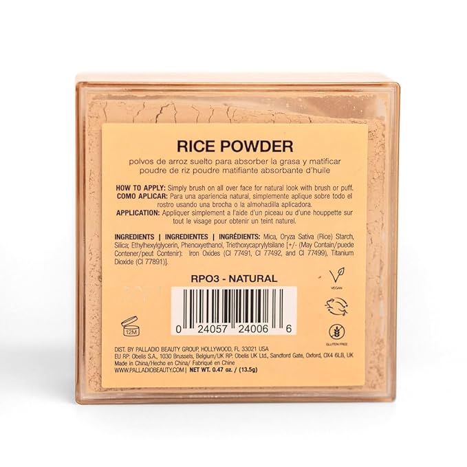 Palladio Rice Powder, Natural, Loose Setting Powder, Absorbs Oil, Leaves Face Looking and Feeling Smooth, Helps Makeup Last Longer For a Flawless, Fresh Look