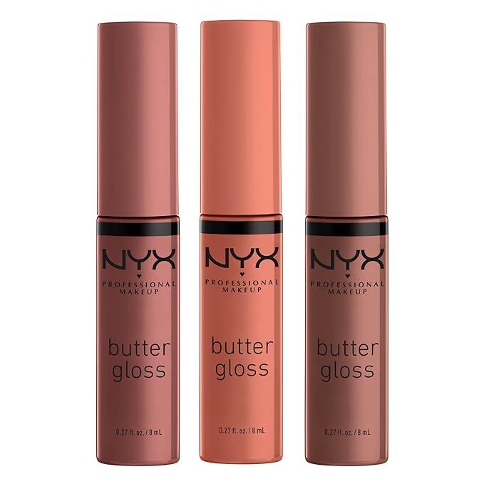 NYX PROFESSIONAL MAKEUP Marshmellow Smoothing Primer, Vegan Face Primer, 10-In-1 Skin Benefits & Butter Gloss Brown Sugar, Non-Sticky Lip Gloss - Pack Of 3