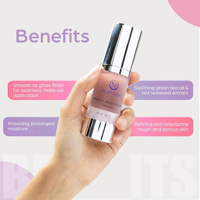 Professional Grade Flawless Makeup Primer – Achieve Dewy Skin & Effortlessly Blend Makeup with Luxurious Plant Oil Blend, Ceramide & Seaweed Extracts, Vegan & Cruelty-Free, 1 oz